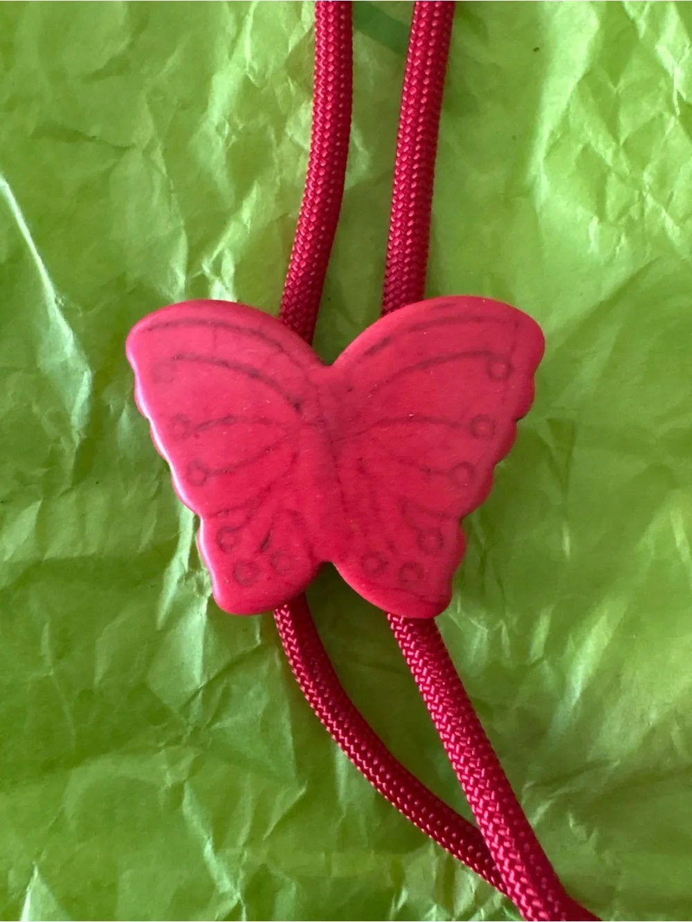Pink Butterfly Cord Slider Bolo Tie